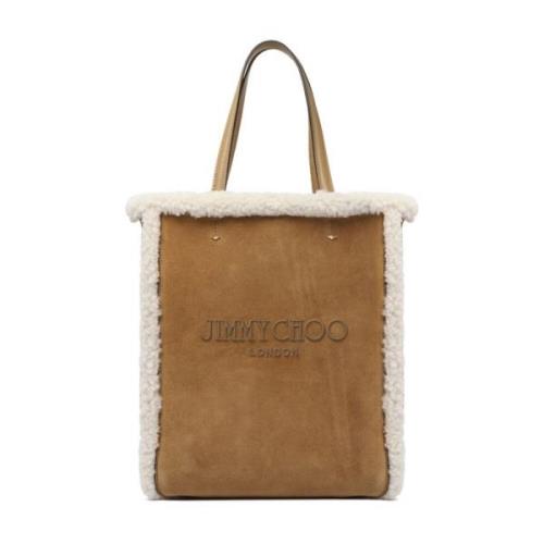 Shearling Trim Rattan Tote Bag Jimmy Choo , Beige , Dames