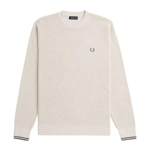 Heren Waffle Crewneck Sweater Fred Perry , Beige , Heren