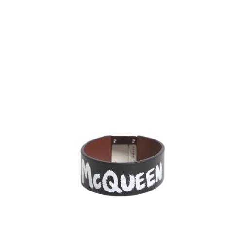 Graffiti Leren Armband Alexander McQueen , Black , Heren