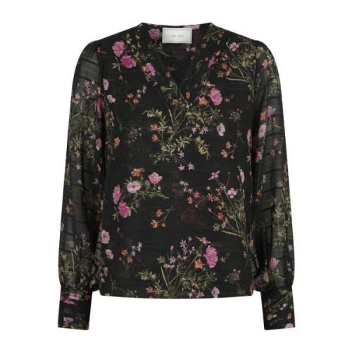 Bloemenprint Blouse Zwart Neo Noir , Multicolor , Dames