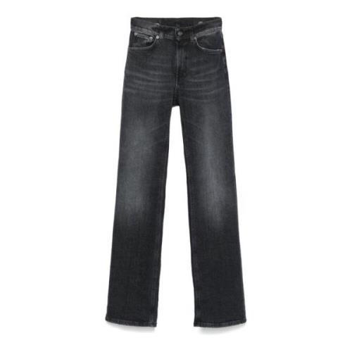 Zwarte Gewassen Denim Straight Leg Jeans Dondup , Black , Dames