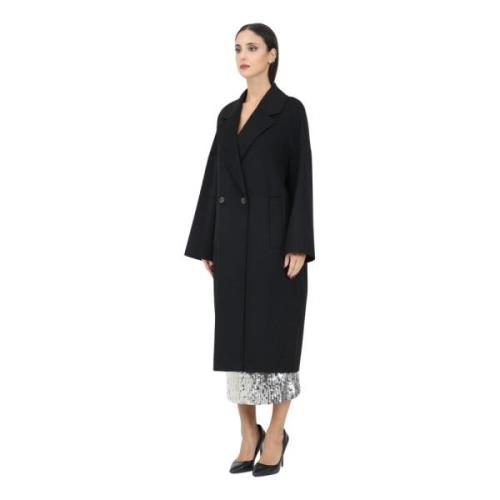 Zwarte lange jas met oversized design ViCOLO , Black , Dames