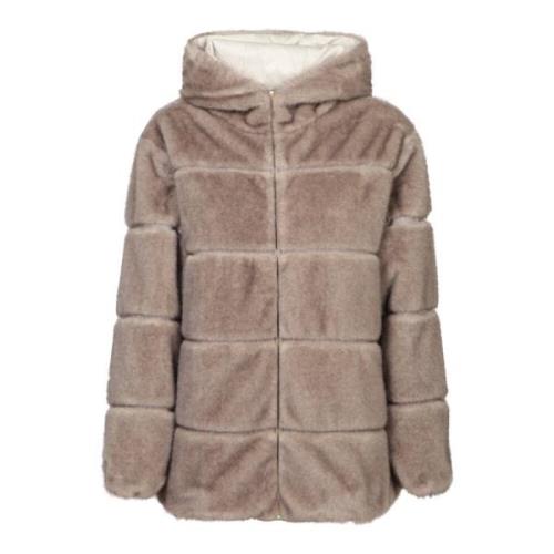 Faux Fur Hooded Jacket Ivory Moncler , Brown , Dames