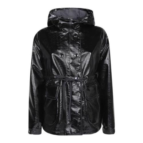 Glanzende Zwarte Korte Donsjas Moncler , Black , Dames