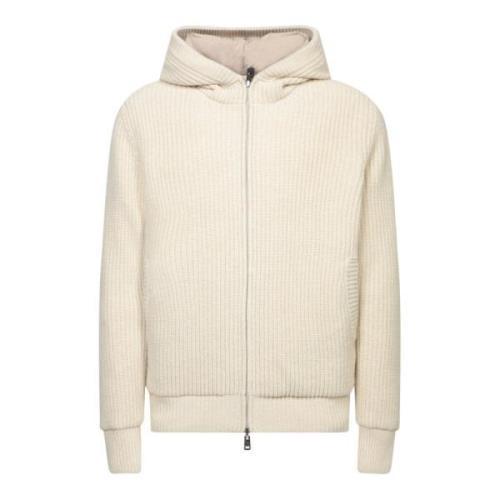 Gebreide Hoodie met Rits Moncler , Beige , Heren