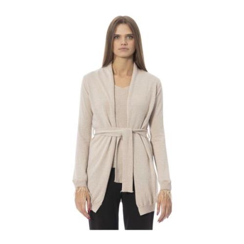 Gebreide Cardigan met Veren en Monogram Baldinini , Beige , Dames