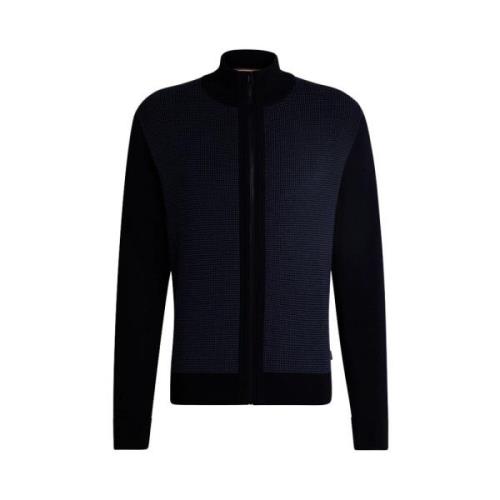 Blauwe Rits Vest Gemengd Gebreid Hugo Boss , Blue , Heren