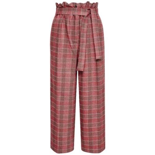 Flanellen Prince of Wales broek met plooien Pinko , Red , Dames