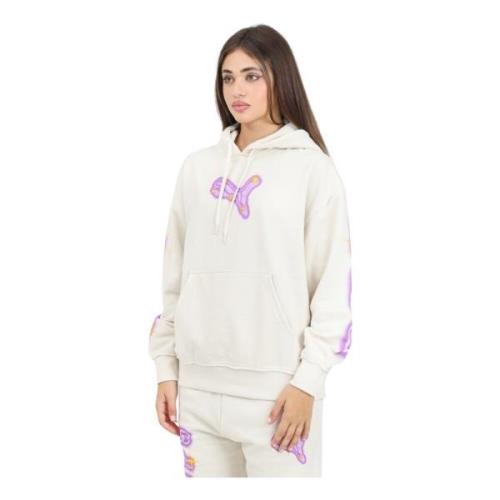 Casual Sparkle Hoodie met Neon Logo Puma , Beige , Dames