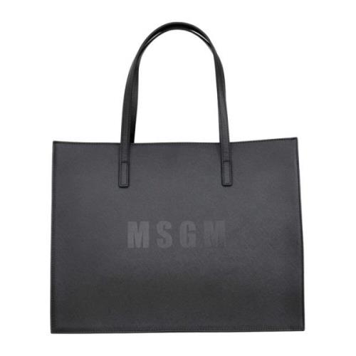 Zwarte Shopper Tas met Logo Msgm , Black , Dames