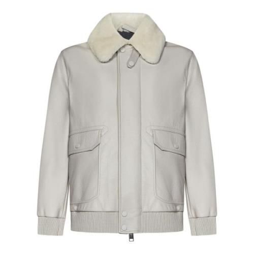 Grijze Leren Shearling Kraag Jas Brioni , Gray , Heren