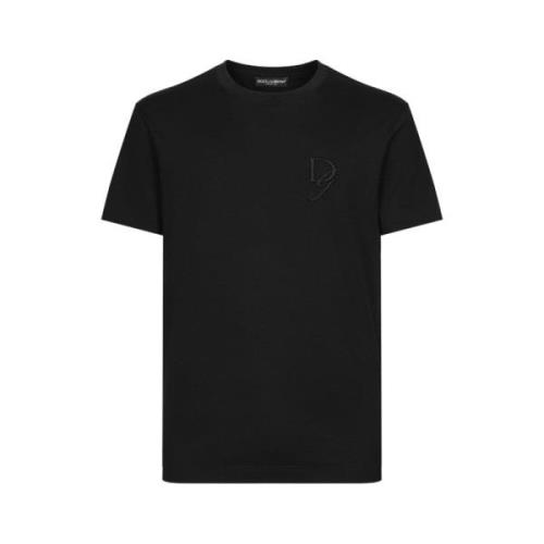 Zwarte Katoenen T-shirt met Geborduurd Logo Dolce & Gabbana , Black , ...