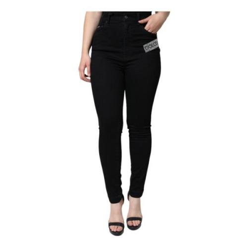 Zwarte Skinny Denim Jeans met Logo Dolce & Gabbana , Black , Dames