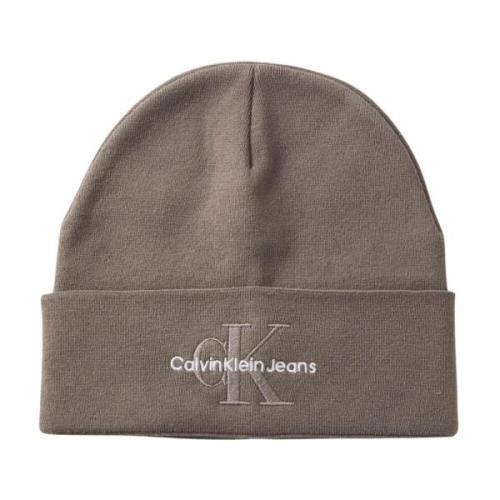 Beige Wollen Gebreide Muts Unisex Minimalistisch Calvin Klein , Beige ...