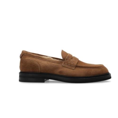 Bruine Suède Loafers met Logo Plaque Dolce & Gabbana , Brown , Dames