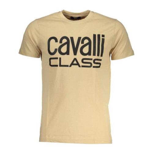 Korte Mouw Logo Print T-Shirt Beige Cavalli Class , Beige , Heren