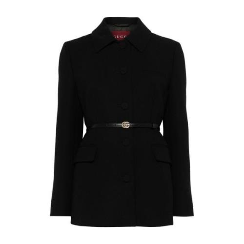 Zwart Wol Crepe Jas Klassieke Stijl Gucci , Black , Dames