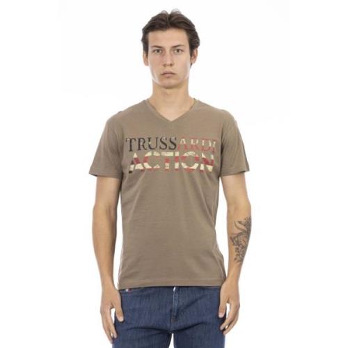 Korte Mouw V-hals T-shirt Trussardi , Brown , Heren