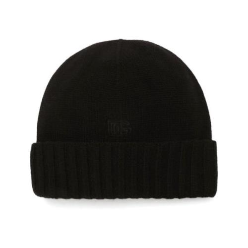 Zwarte Cashmere Gebreide Beanie Muts Dolce & Gabbana , Black , Dames