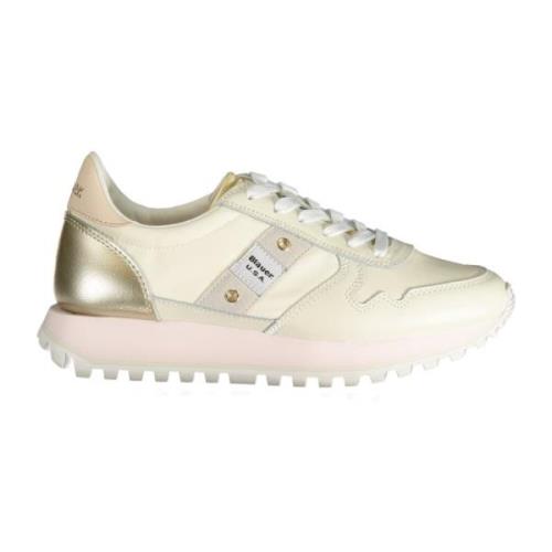 Sportieve Beige Vetersneakers met Contrastdetails Blauer , Beige , Dam...