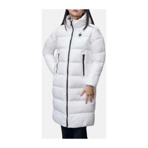 Lange Geruite Parka met Capuchon Blauer , White , Dames