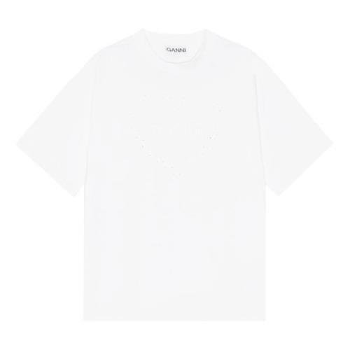 Witte Katoenen Ronde Hals T-Shirt Ganni , White , Dames