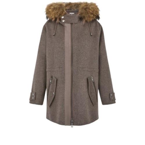 Wollen parka met bont capuchon P.a.r.o.s.h. , Brown , Dames