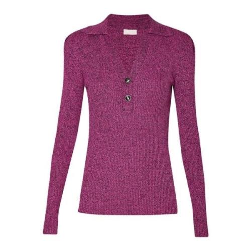 Polo Kraag Gebreide Top met Lurex Liu Jo , Purple , Dames