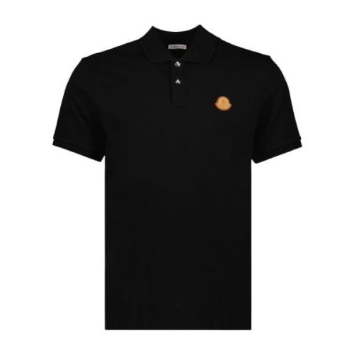 Leren Logo Polo Shirt Moncler , Black , Heren