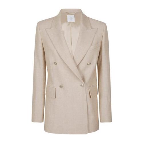 Dubbelborstig Linnen Wol Jas Eleventy , Beige , Dames