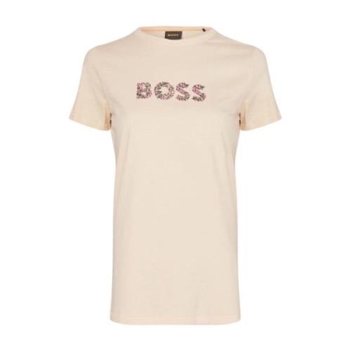 Dames Logo Print T-Shirt Hugo Boss , Beige , Dames