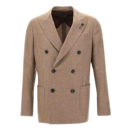 Kasjmier Blazer Prins van Wales Ruit Lardini , Brown , Heren