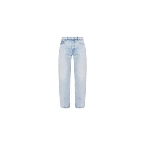 Bleach Blue Straight Fit Unisex Jeans Ami Paris , Blue , Heren