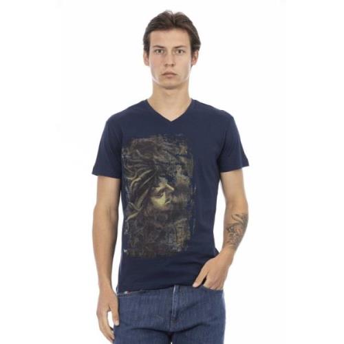 Korte Mouw V-hals T-shirt Trussardi , Blue , Heren