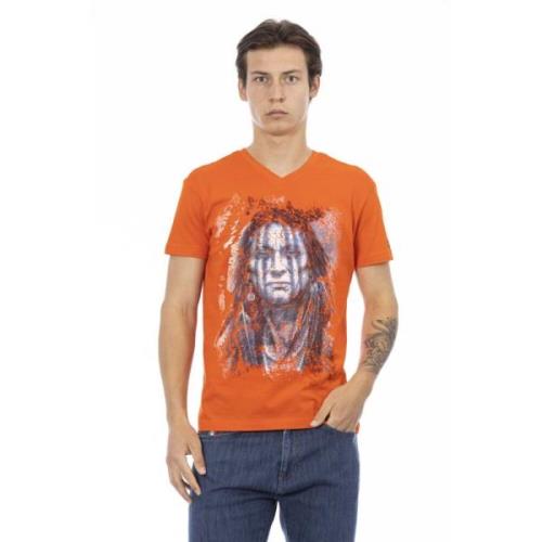 Korte Mouw V-hals T-shirt Trussardi , Orange , Heren