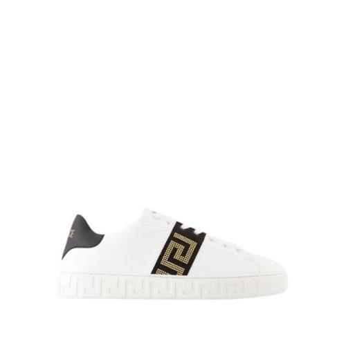 Zwarte canvas sneakers met studs Versace , White , Heren