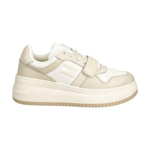 Retro Leren Sneakers Tommy Jeans , Beige , Dames