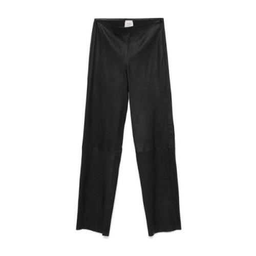 Stretch leren broek in zwart Alysi , Black , Dames