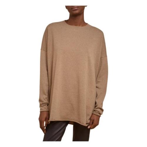 Geribbelde Oversized Trui met Voorzakken Liviana Conti , Brown , Dames