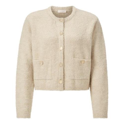 Bouclé Crew Neck Cardigan Rich & Royal , Beige , Dames