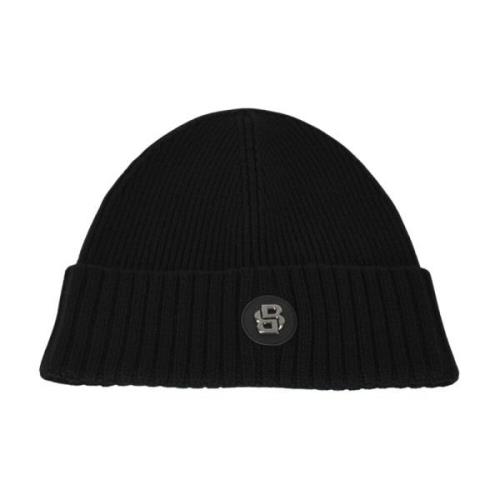 Gebreide wollen muts met logopatch Hugo Boss , Black , Unisex