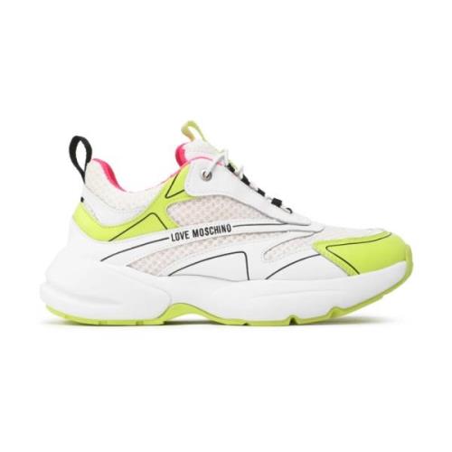 Wit/Gele Sporty Mix Sneakers Moschino , Multicolor , Dames