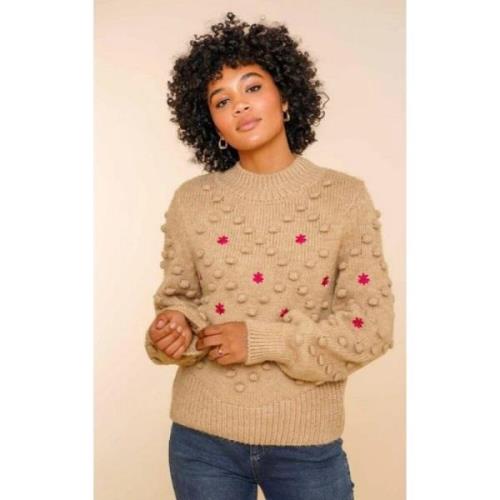 Gebreide Pullover met stippen en bloemen Geisha , Beige , Dames