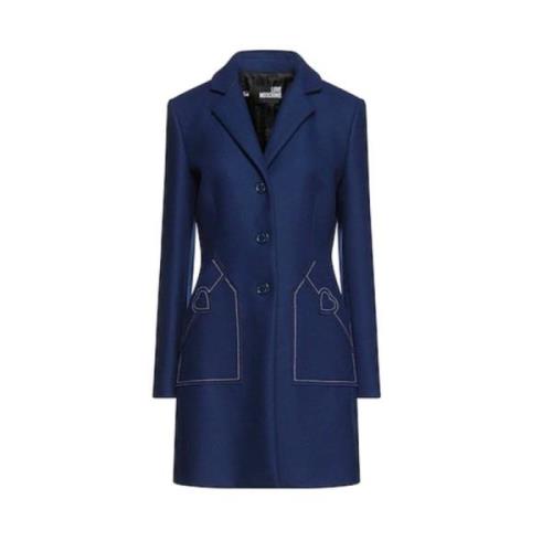 Wollen jas met hartborduursel Love Moschino , Blue , Dames