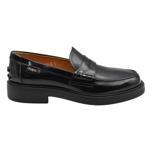 Zwarte Leren Platte Mocassin Schoenen Tod's , Black , Dames