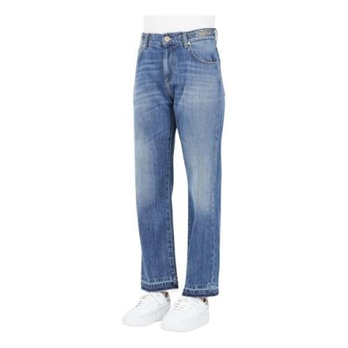 Blauwe Gewassen Denim Jeans met Gouden Kettingriem Gaëlle Paris , Blue...