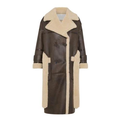 Omkeerbare Lange Schapenvacht Jas OOF Wear , Brown , Dames