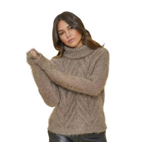 Gebreide Kabel Kraag Pullover Trui Geisha , Beige , Dames