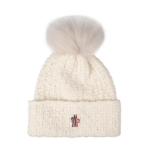 Witte Gebreide Muts met Logo Pompom Moncler , White , Dames