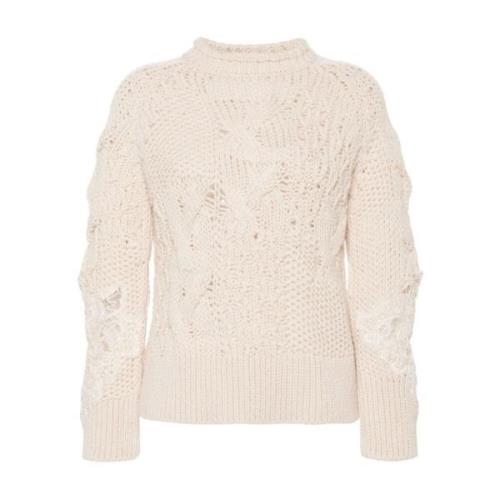 Chunky Cable Gebreide Bloemen Trui Ermanno Scervino , White , Dames